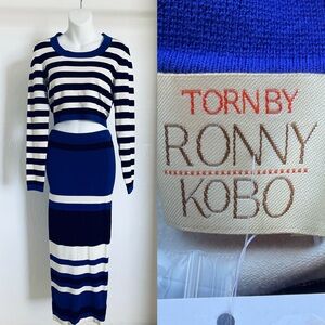 NWT Vintage Y2K TORN by RONNY KOBO Striped Knit Crop Top and Hi Rise SKIRT SET